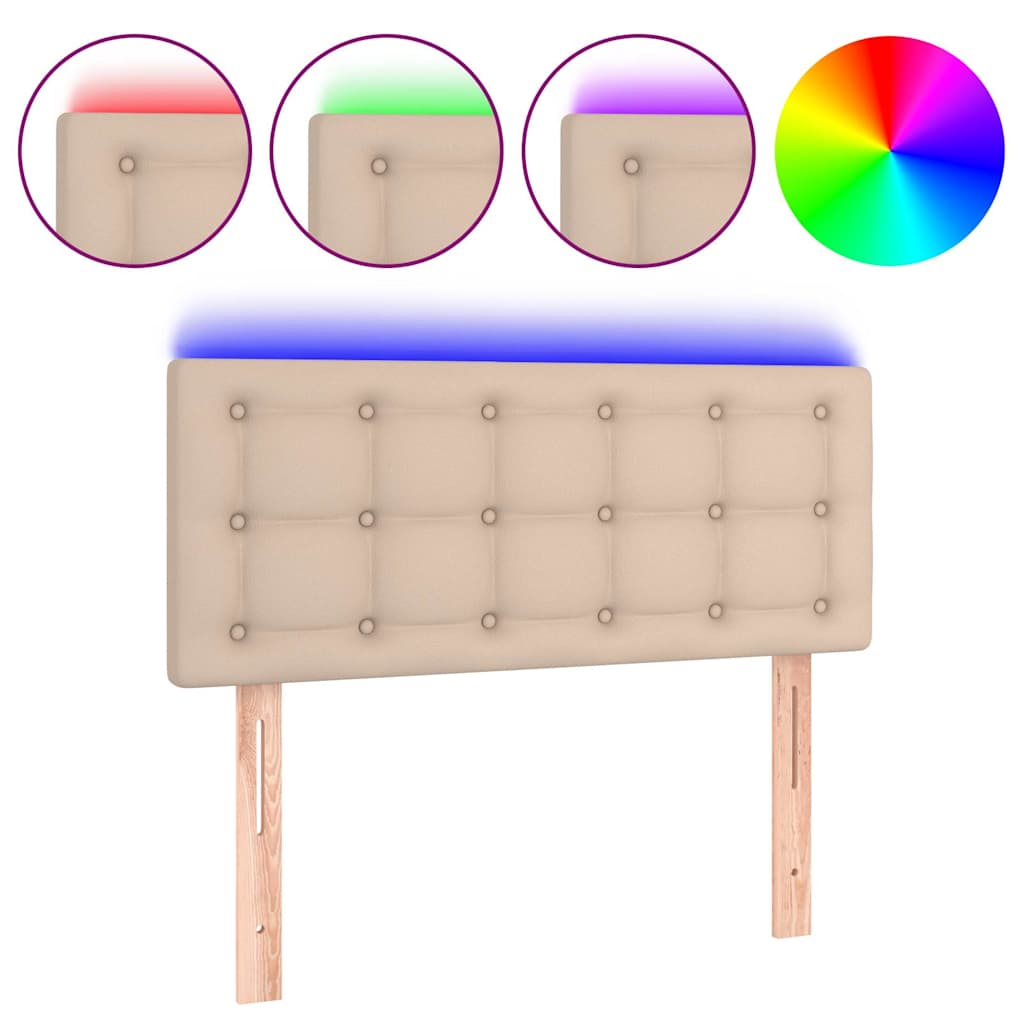 vidaXL Zagłówek do łóżka z LED, cappuccino, 80x5x78/88 cm, ekoskóra