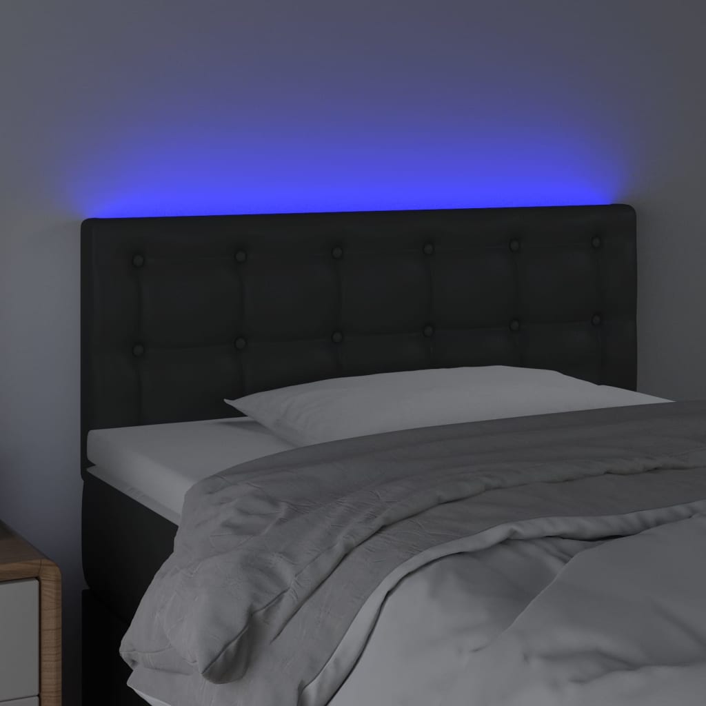 vidaXL Zagłówek do łóżka z LED, czarny, 90x5x78/88 cm, sztuczna skóra