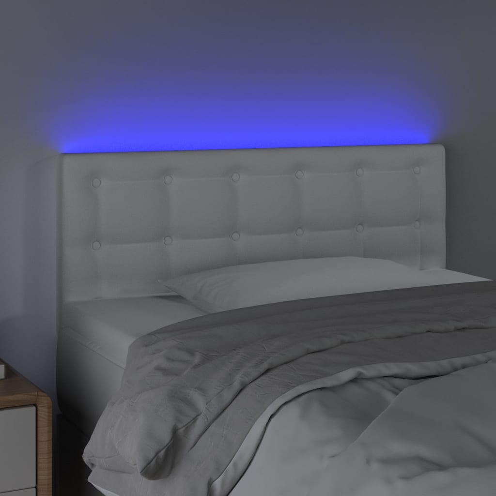 vidaXL Zagłówek do łóżka z LED, biały, 90x5x78/88 cm, sztuczna skóra