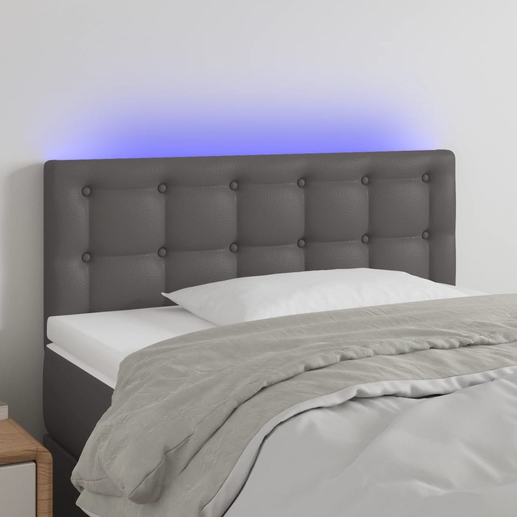 vidaXL Zagłówek do łóżka z LED, szary, 90x5x78/88 cm, sztuczna skóra