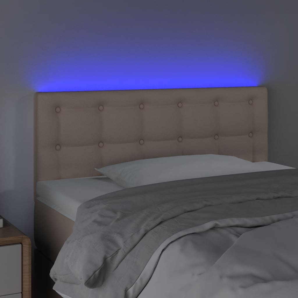 vidaXL Zagłówek do łóżka z LED, cappuccino, 90x5x78/88 cm, ekoskóra