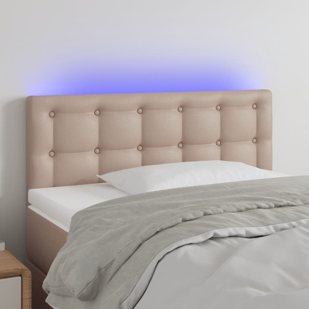 vidaXL Zagłówek do łóżka z LED, cappuccino, 90x5x78/88 cm, ekoskóra