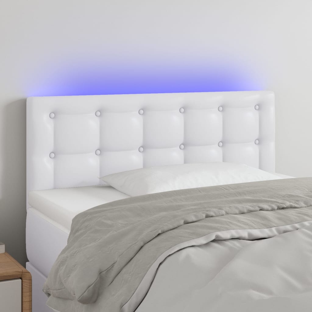 vidaXL Zagłówek do łóżka z LED, biały, 100x5x78/88 cm, sztuczna skóra