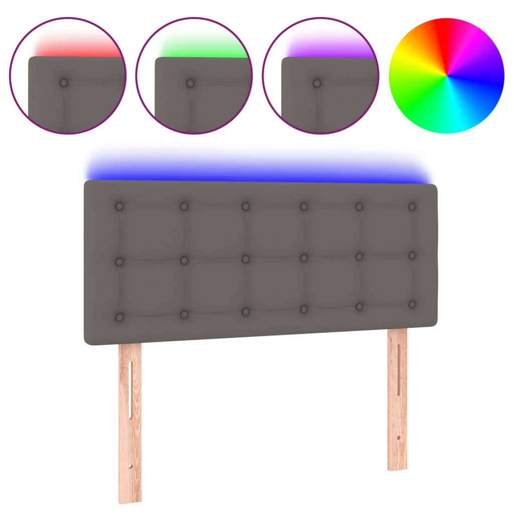 vidaXL Zagłówek do łóżka z LED, szary, 100x5x78/88 cm, sztuczna skóra