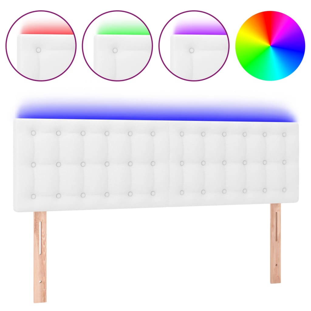 vidaXL Zagłówek do łóżka z LED, biały, 144x5x78/88 cm, sztuczna skóra