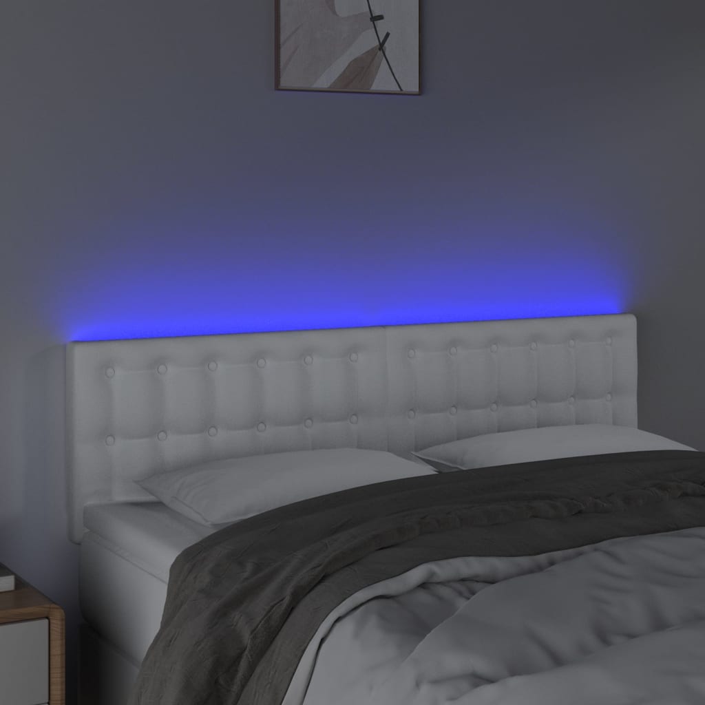vidaXL Zagłówek do łóżka z LED, biały, 144x5x78/88 cm, sztuczna skóra