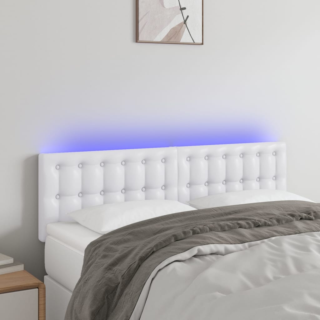 vidaXL Zagłówek do łóżka z LED, biały, 144x5x78/88 cm, sztuczna skóra