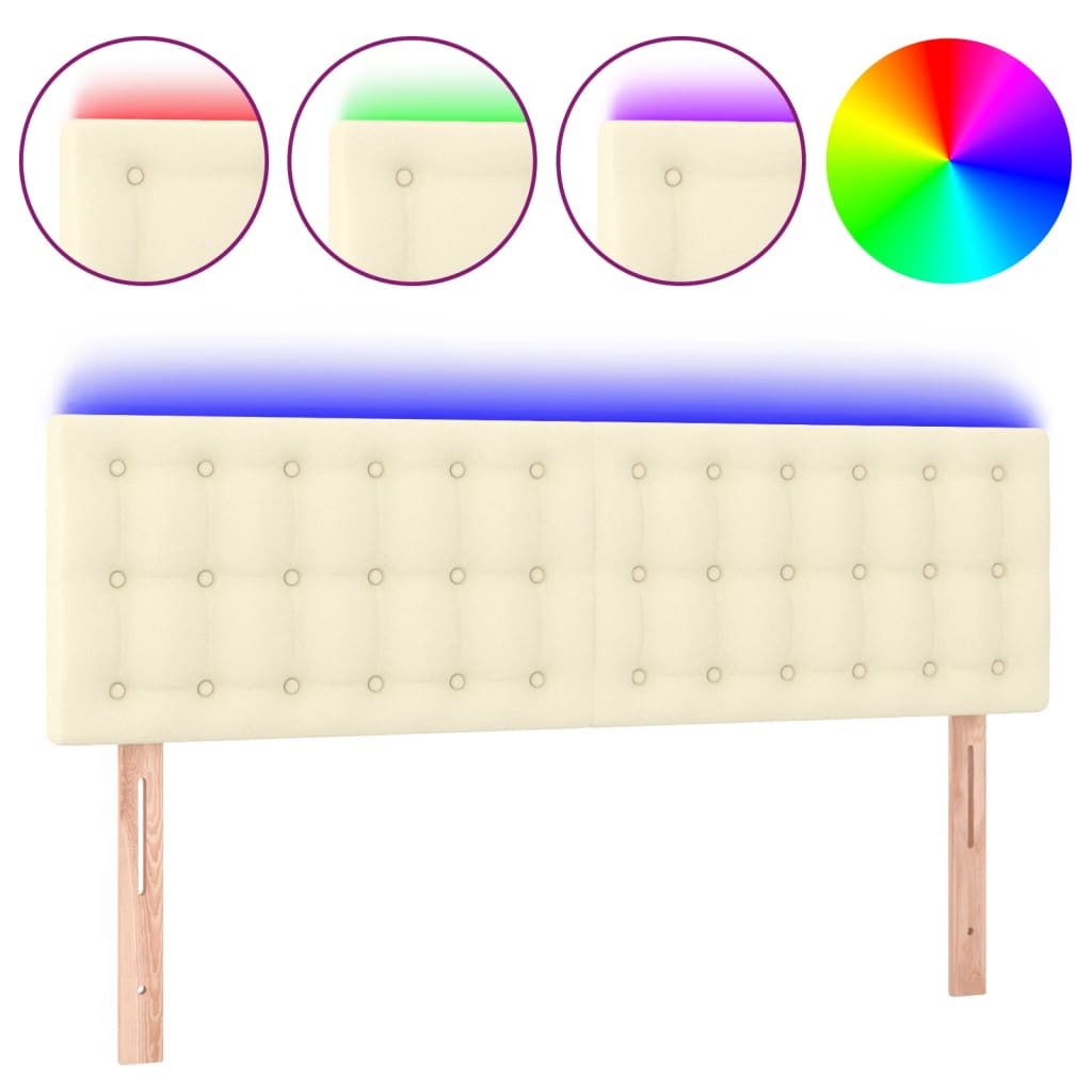 vidaXL Zagłówek do łóżka z LED, kremowy, 144x5x78/88cm, sztuczna skóra