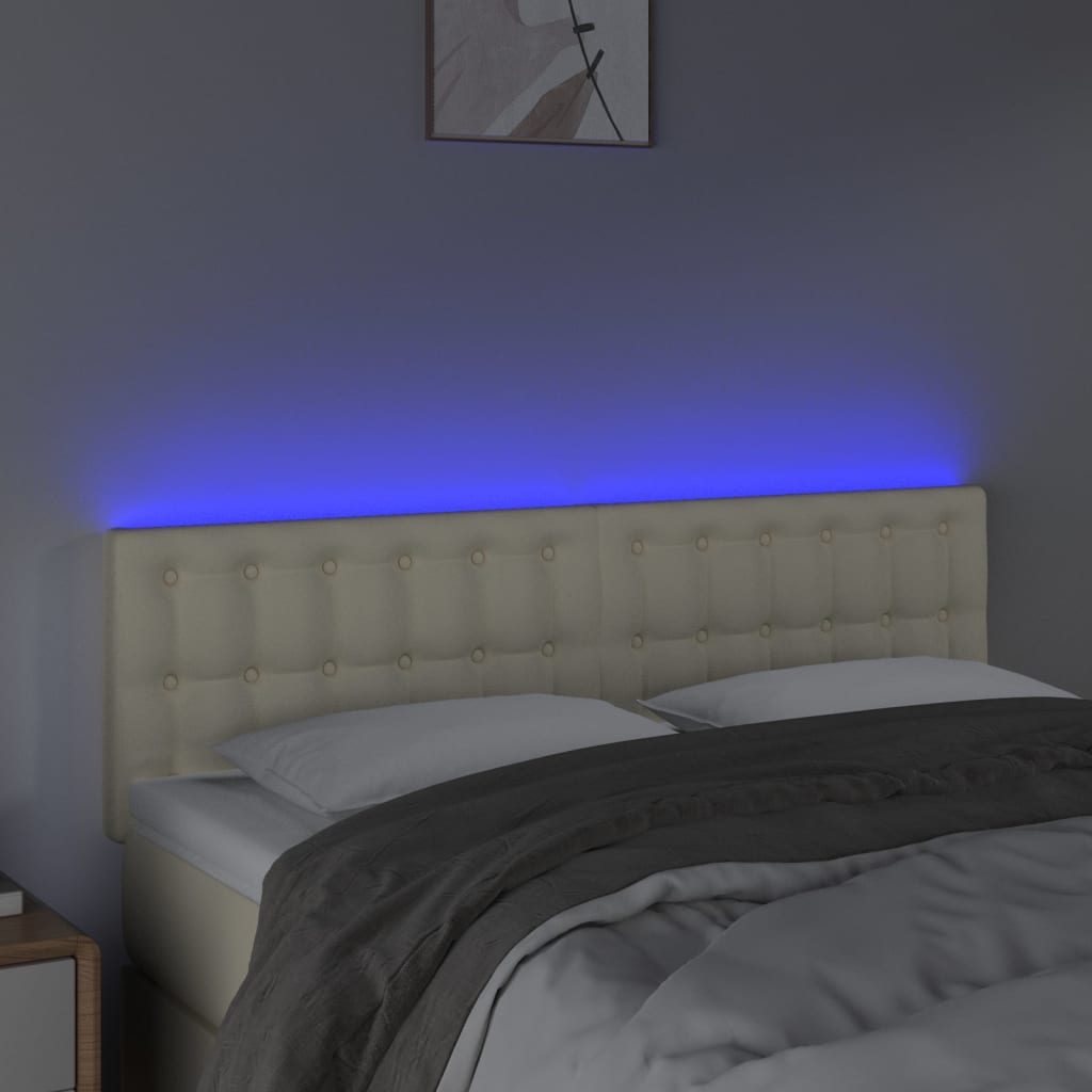 vidaXL Zagłówek do łóżka z LED, kremowy, 144x5x78/88cm, sztuczna skóra