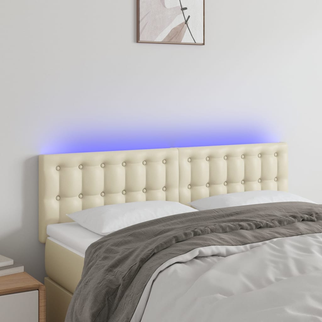 vidaXL Zagłówek do łóżka z LED, kremowy, 144x5x78/88cm, sztuczna skóra