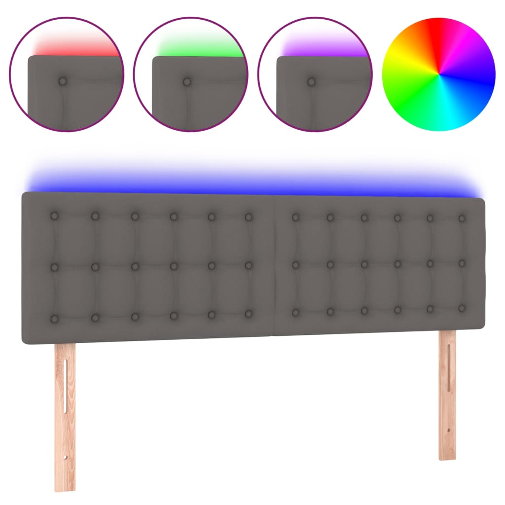 vidaXL Zagłówek do łóżka z LED, szary, 144x5x78/88 cm, sztuczna skóra