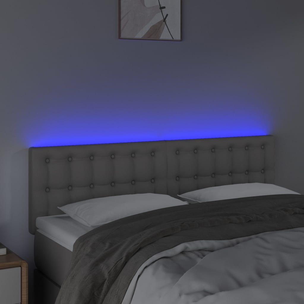 vidaXL Zagłówek do łóżka z LED, szary, 144x5x78/88 cm, sztuczna skóra