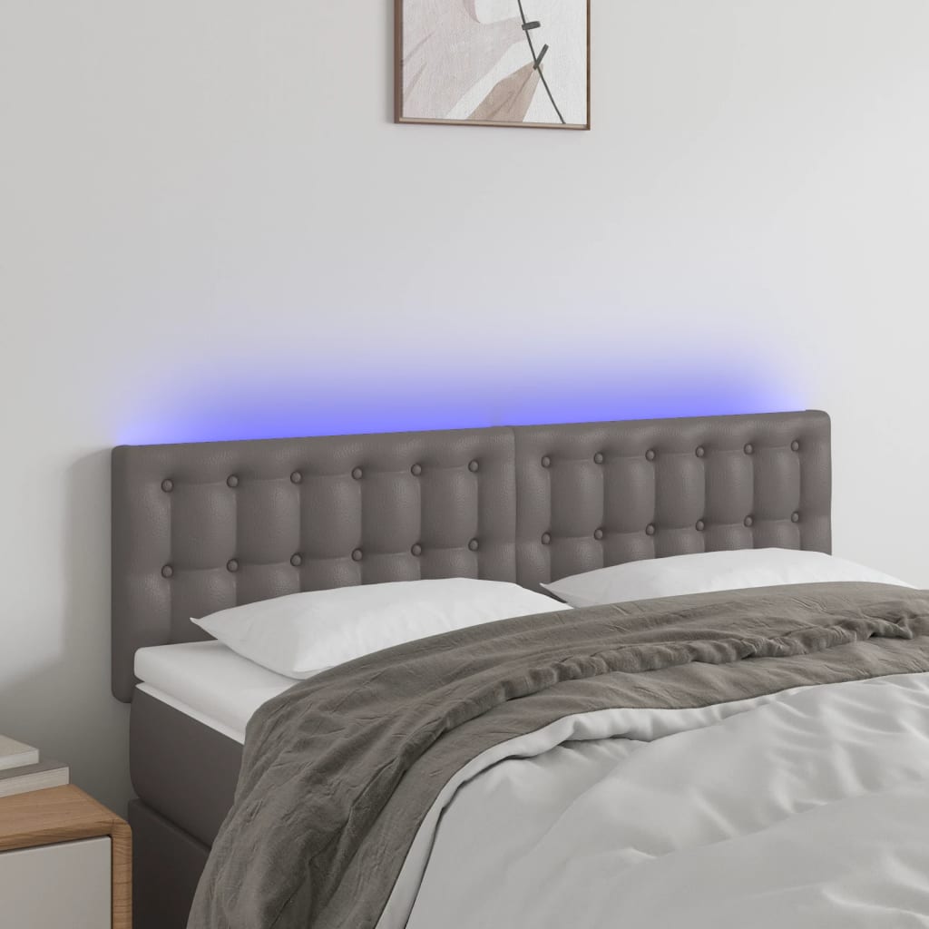 vidaXL Zagłówek do łóżka z LED, szary, 144x5x78/88 cm, sztuczna skóra