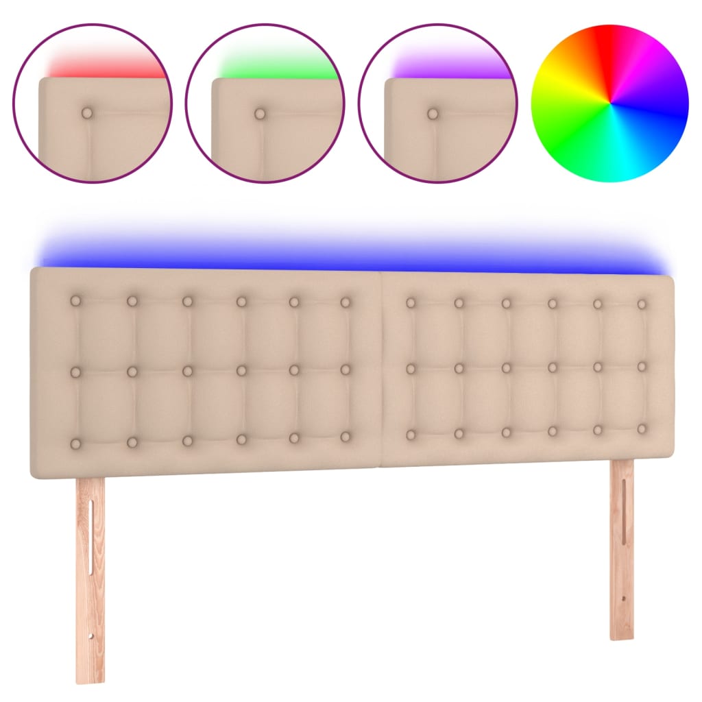 vidaXL Zagłówek do łóżka z LED, cappuccino, 144x5x78/88 cm, ekoskóra