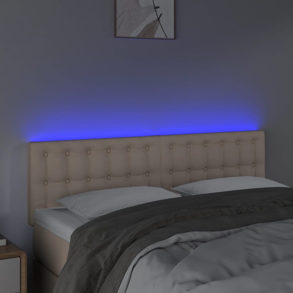 vidaXL Zagłówek do łóżka z LED, cappuccino, 144x5x78/88 cm, ekoskóra