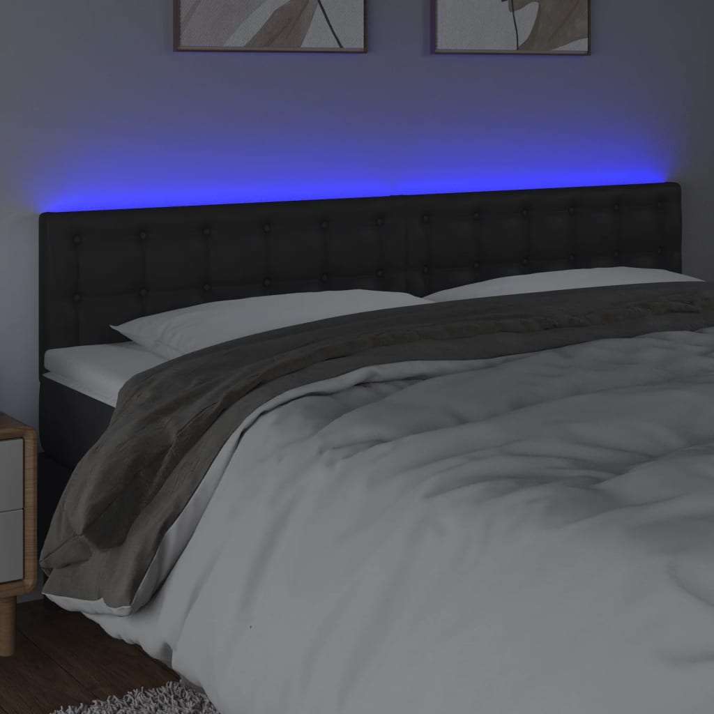 vidaXL Zagłówek do łóżka z LED, czarny, 160x5x78/88 cm, sztuczna skóra