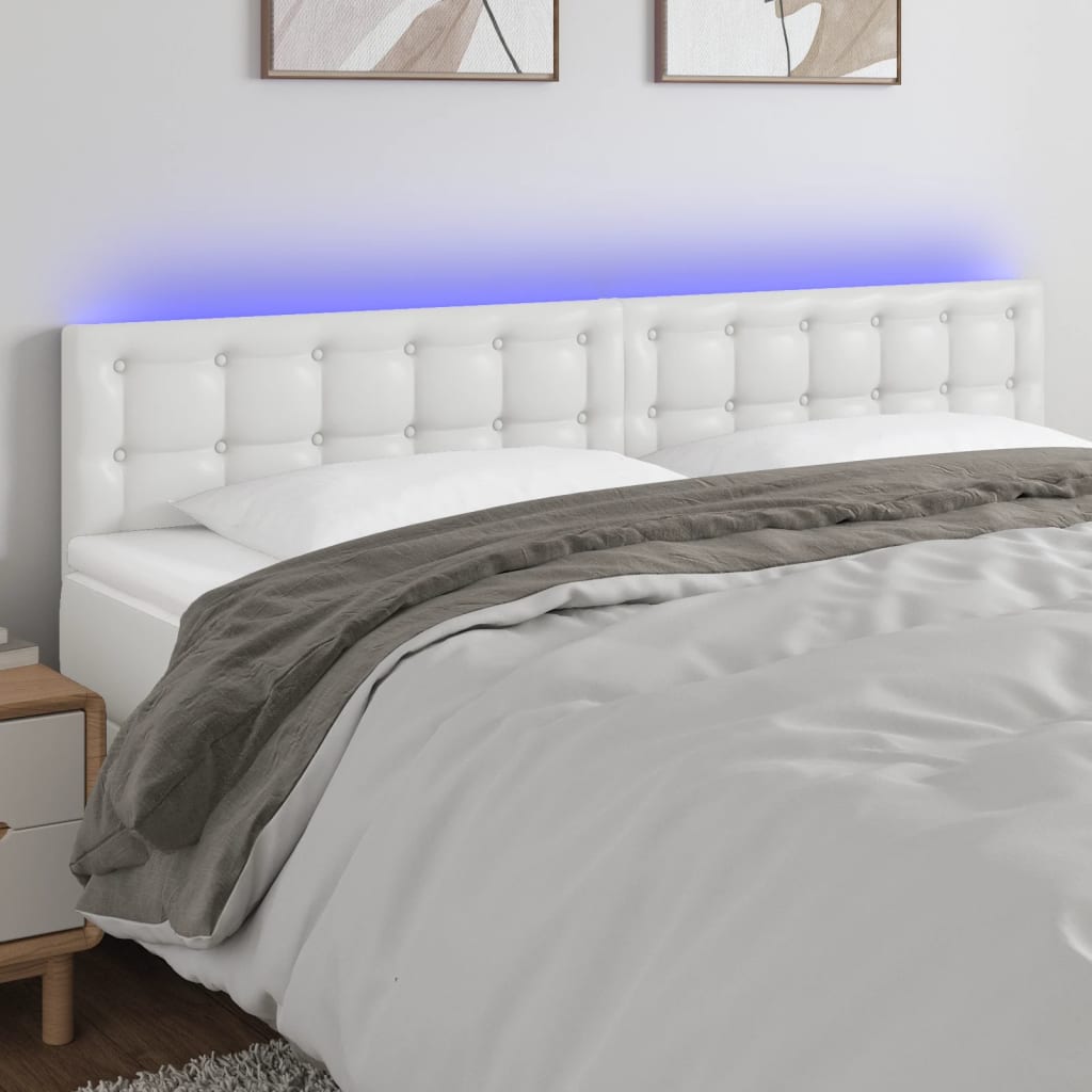 vidaXL Zagłówek do łóżka z LED, biały, 160x5x78/88 cm, sztuczna skóra