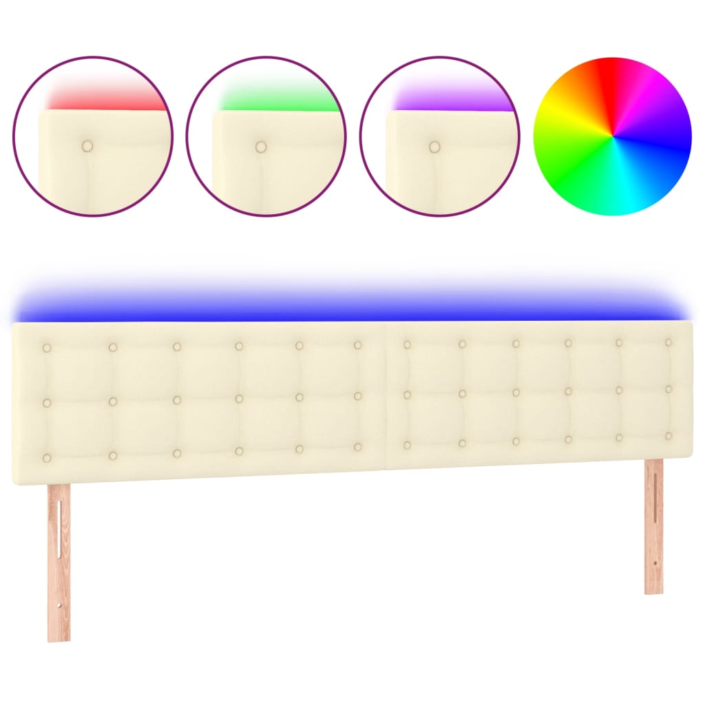 vidaXL Zagłówek do łóżka z LED, kremowy, 160x5x78/88cm, sztuczna skóra