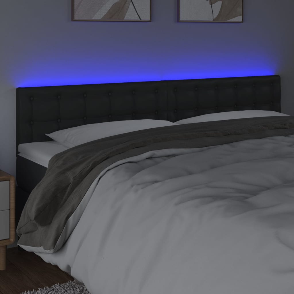 vidaXL Zagłówek do łóżka z LED, czarny, 180x5x78/88 cm, sztuczna skóra