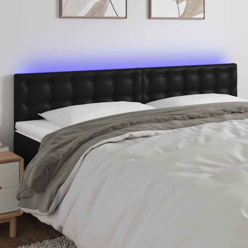 vidaXL Zagłówek do łóżka z LED, czarny, 180x5x78/88 cm, sztuczna skóra