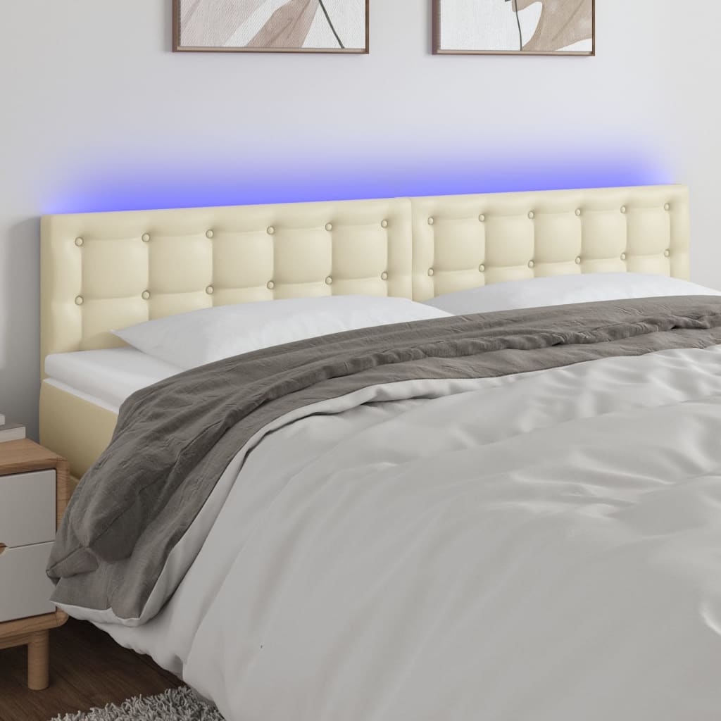 vidaXL Zagłówek do łóżka z LED, kremowy, 180x5x78/88cm, sztuczna skóra