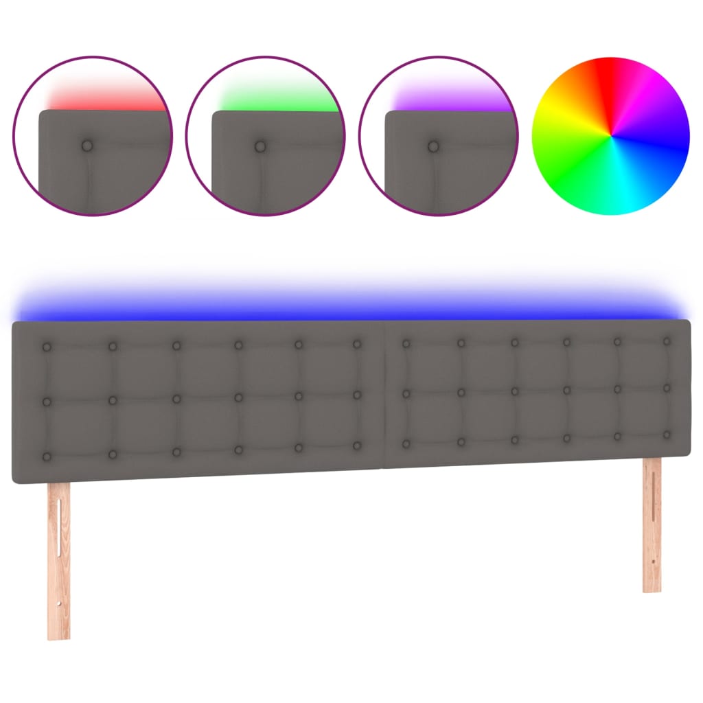 vidaXL Zagłówek do łóżka z LED, szary, 180x5x78/88 cm, sztuczna skóra