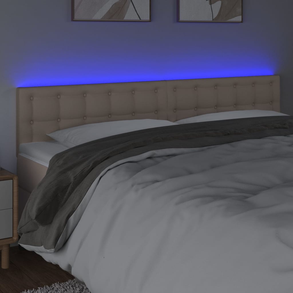 vidaXL Zagłówek do łóżka z LED, cappuccino, 180x5x78/88 cm, ekoskóra