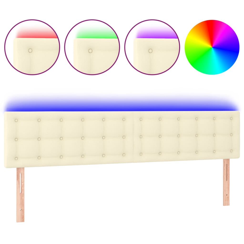 vidaXL Zagłówek do łóżka z LED, kremowy, 200x5x78/88cm, sztuczna skóra