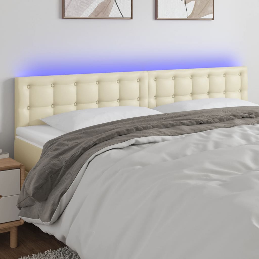 vidaXL Zagłówek do łóżka z LED, kremowy, 200x5x78/88cm, sztuczna skóra
