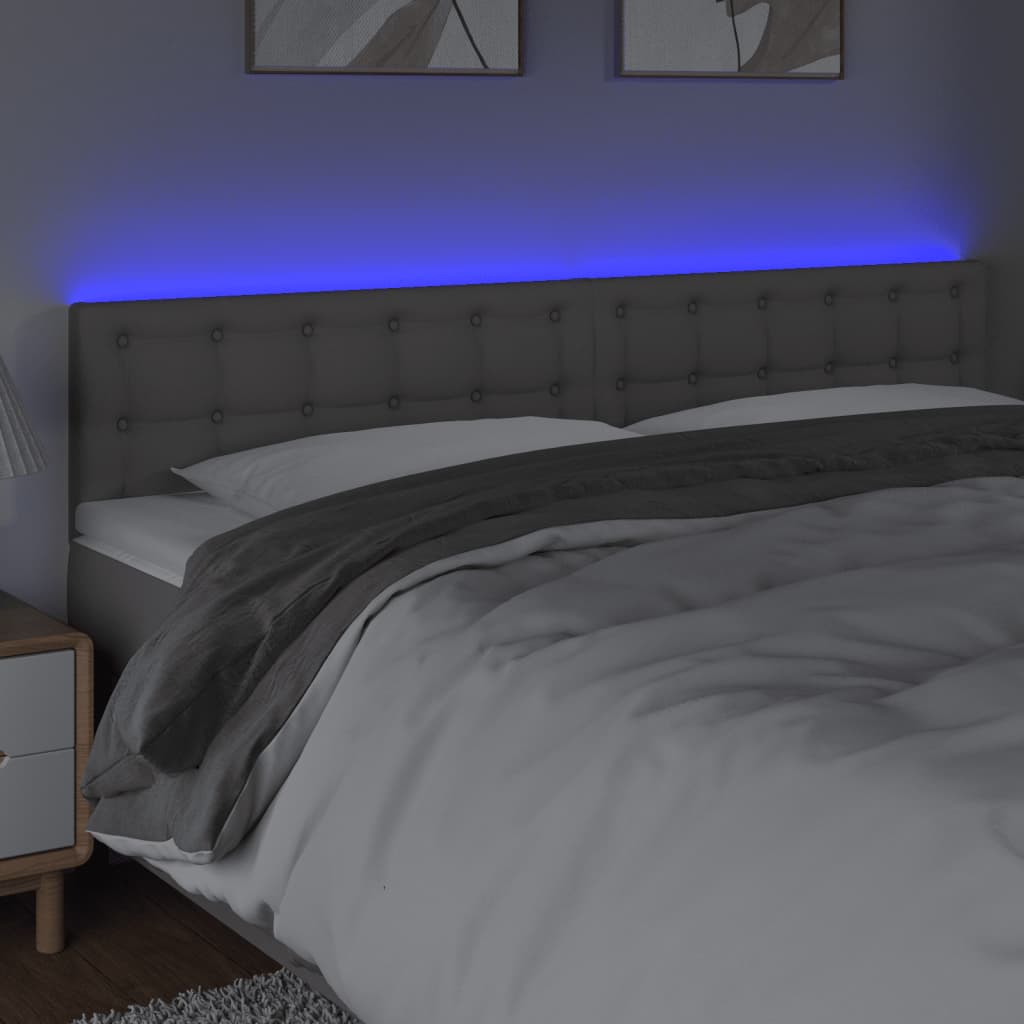 vidaXL Zagłówek do łóżka z LED, szary, 200x5x78/88 cm, sztuczna skóra