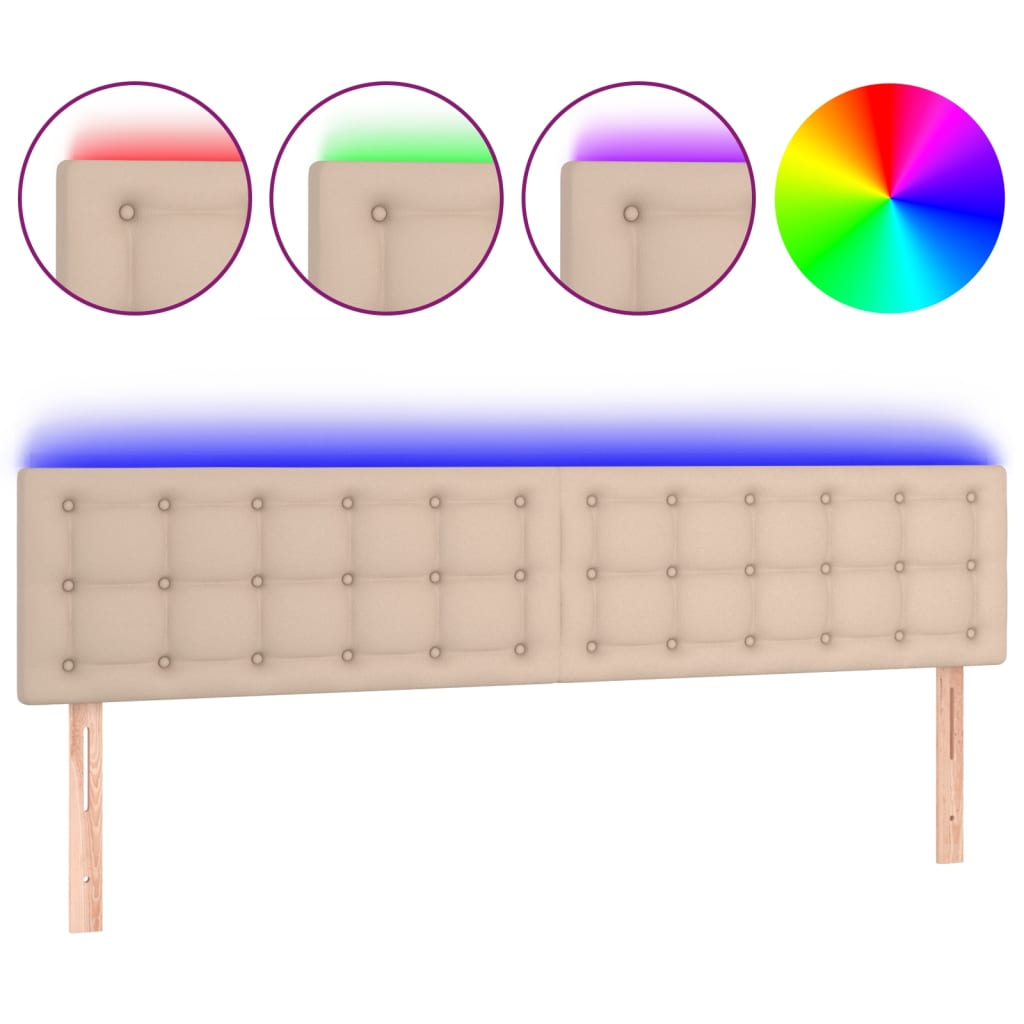 vidaXL Zagłówek do łóżka z LED, cappuccino, 200x5x78/88 cm, ekoskóra