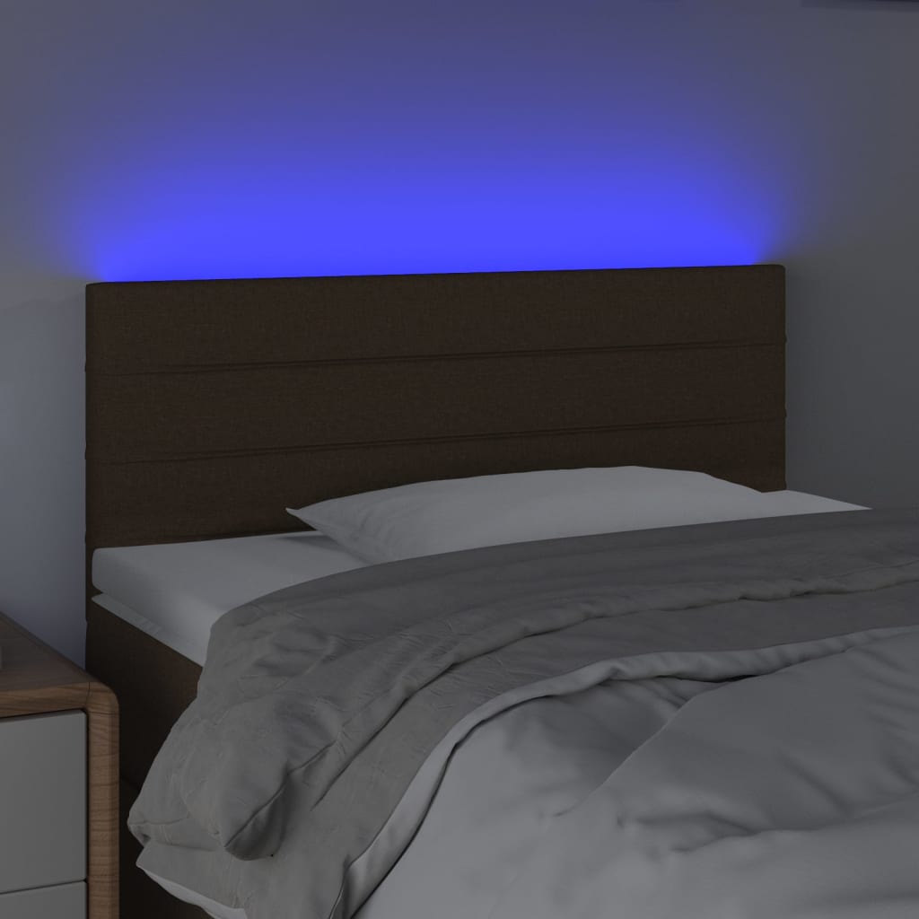 vidaXL Zagłówek do łóżka z LED, ciemnobrązowy, 90x5x78/88 cm, tkanina