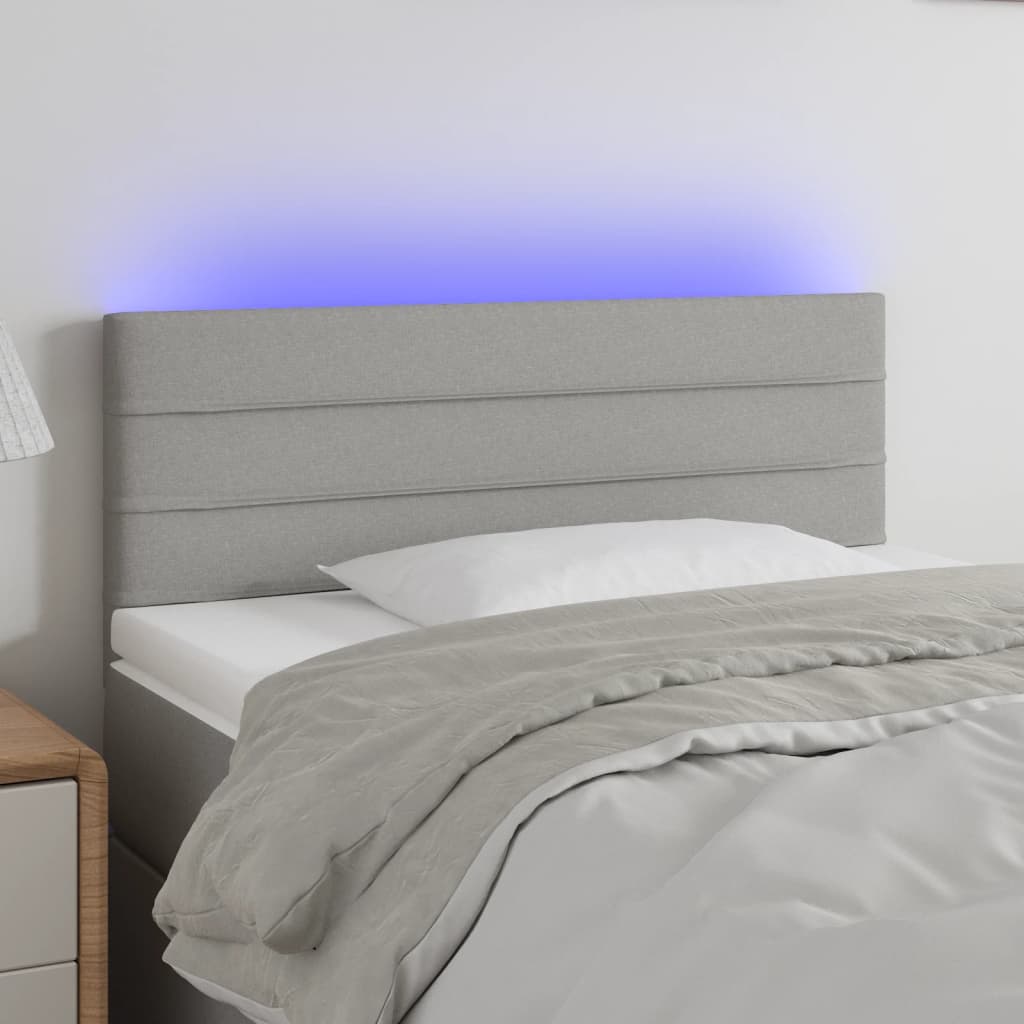 vidaXL Zagłówek do łóżka z LED, jasnoszary, 100x5x78/88 cm, tkanina
