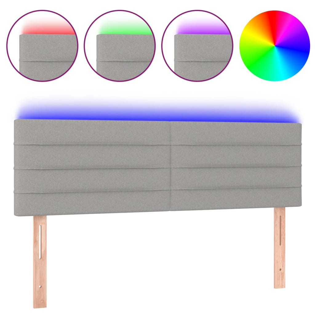 vidaXL Zagłówek do łóżka z LED, jasnoszary, 144x5x78/88 cm, tkanina