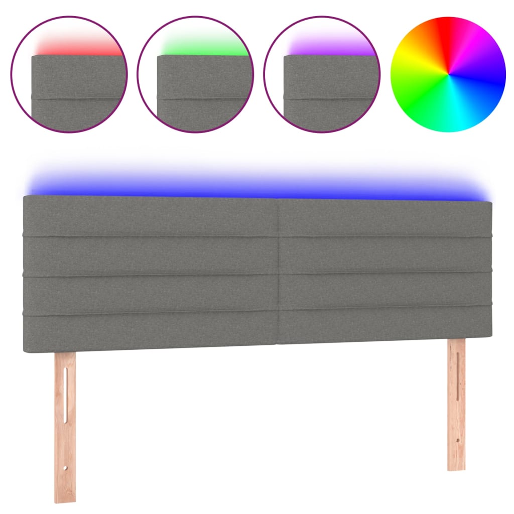 vidaXL Zagłówek do łóżka z LED, ciemnoszary, 144x5x78/88 cm, tkanina