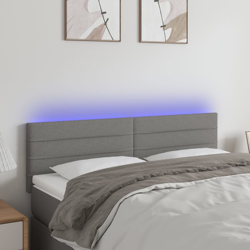 vidaXL Zagłówek do łóżka z LED, ciemnoszary, 144x5x78/88 cm, tkanina