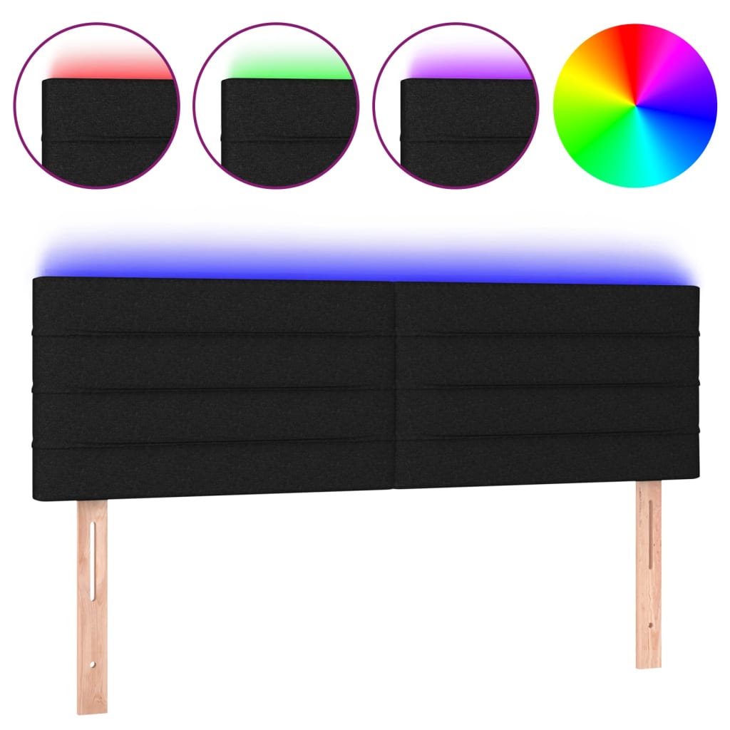 vidaXL Zagłówek do łóżka z LED, czarny, 144x5x78/88 cm, tkanina