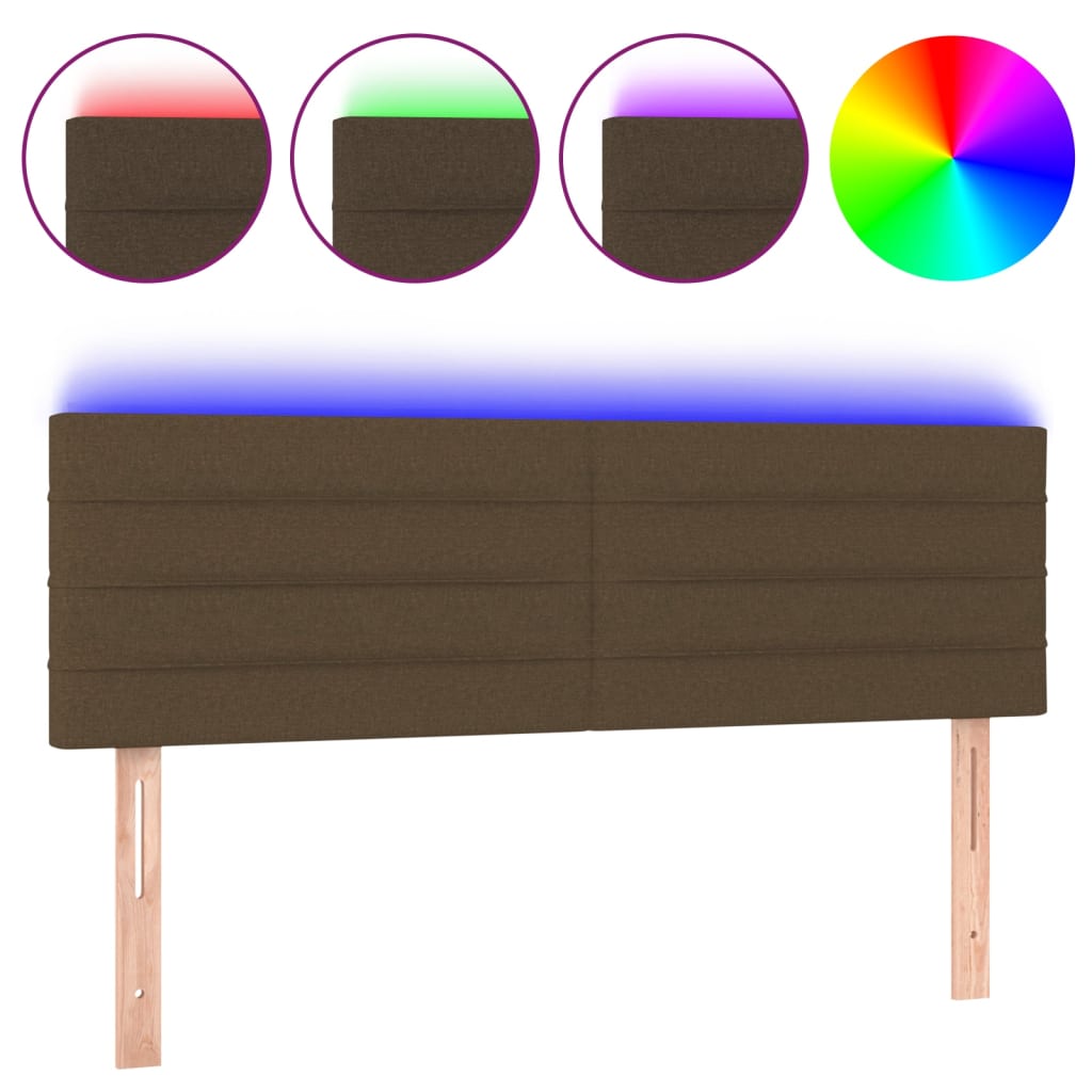 vidaXL Zagłówek do łóżka z LED, ciemnobrązowy, 144x5x78/88 cm, tkanina