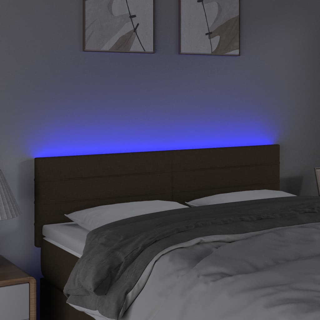 vidaXL Zagłówek do łóżka z LED, ciemnobrązowy, 144x5x78/88 cm, tkanina