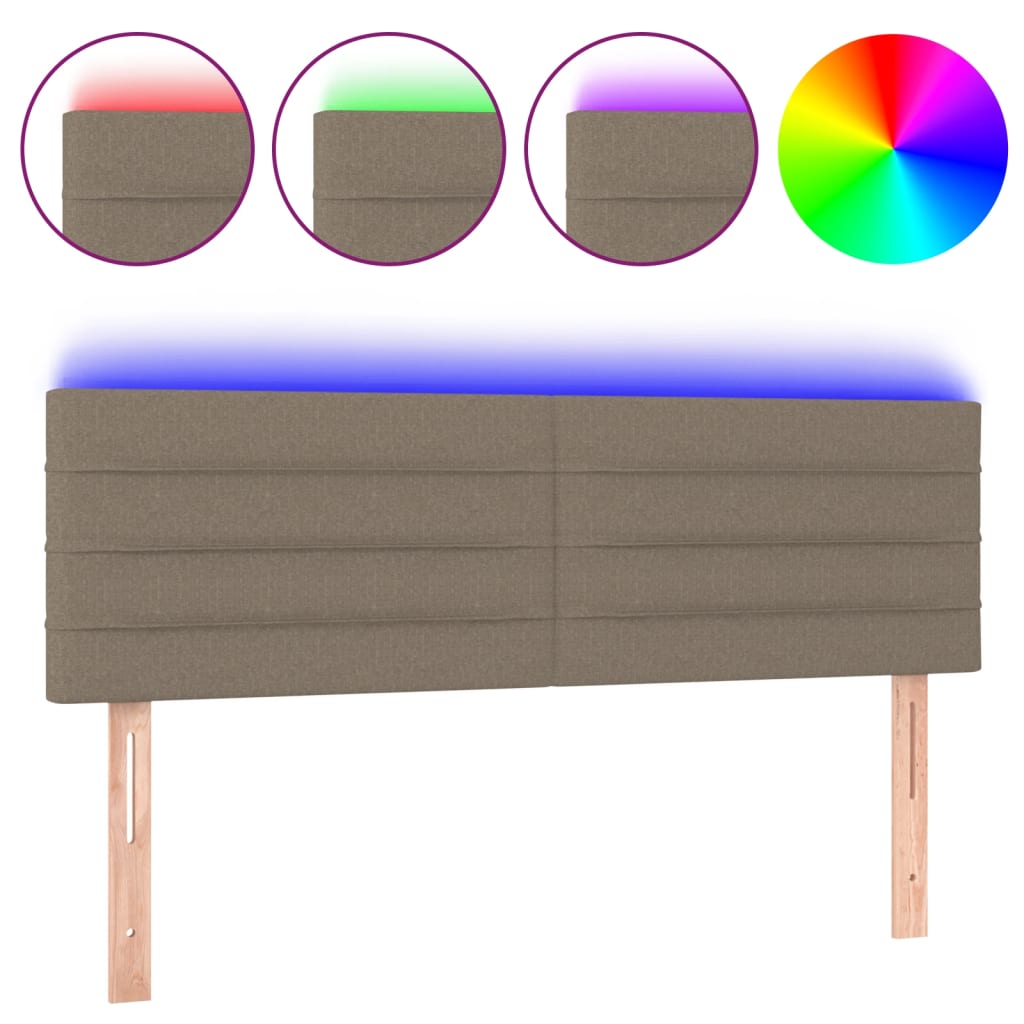 vidaXL Zagłówek do łóżka z LED, taupe, 144x5x78/88 cm, tkanina