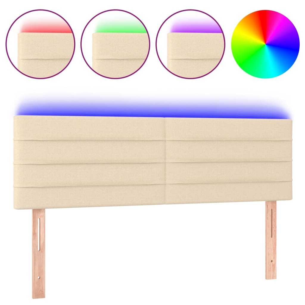 vidaXL Zagłówek do łóżka z LED, kremowy, 144x5x78/88 cm, tkanina
