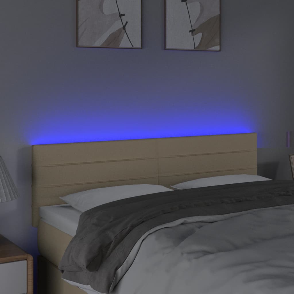 vidaXL Zagłówek do łóżka z LED, kremowy, 144x5x78/88 cm, tkanina