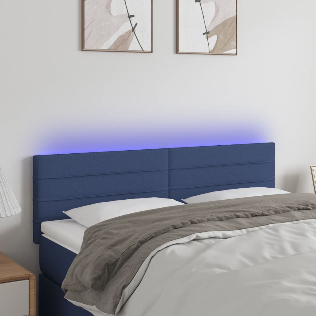 vidaXL Zagłówek do łóżka z LED, niebieski, 144x5x78/88 cm, tkanina