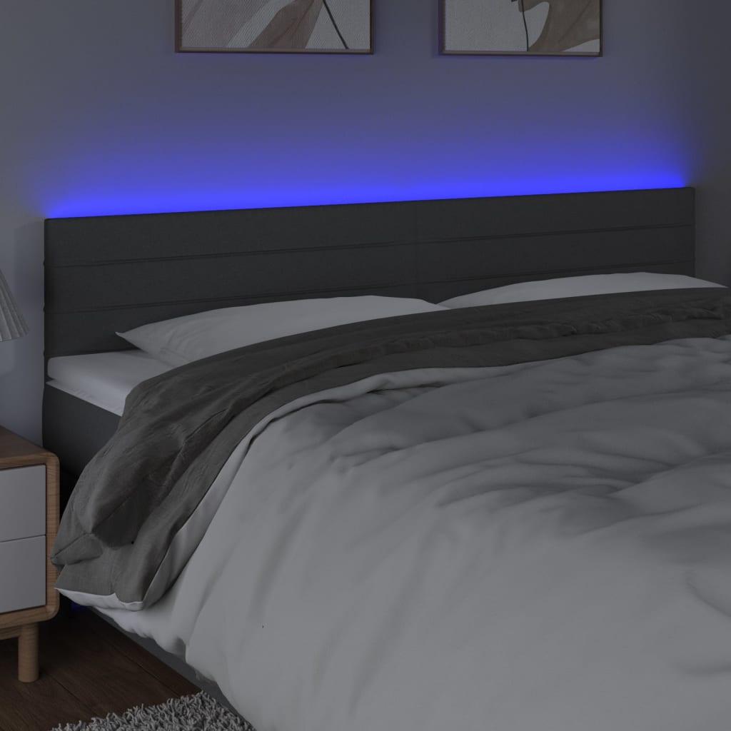 vidaXL Zagłówek do łóżka z LED, ciemnoszary, 160x5x78/88 cm, tkanina
