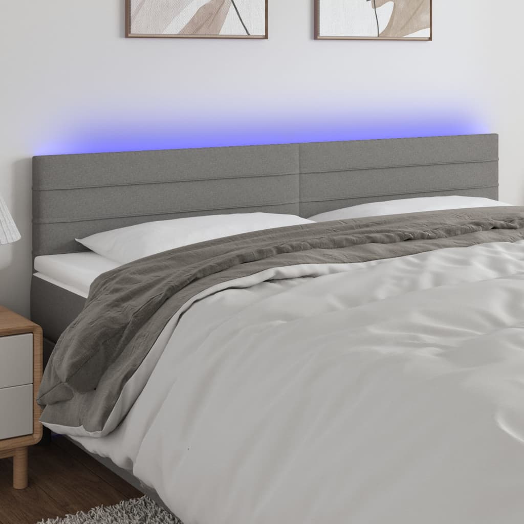 vidaXL Zagłówek do łóżka z LED, ciemnoszary, 160x5x78/88 cm, tkanina