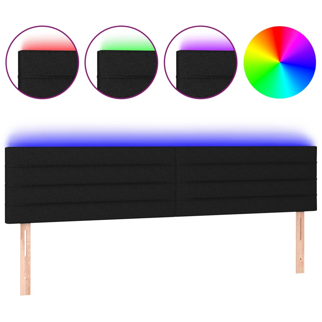 vidaXL Zagłówek do łóżka z LED, czarny, 160x5x78/88 cm, tkanina
