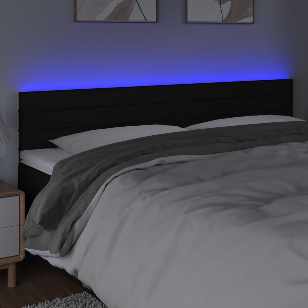 vidaXL Zagłówek do łóżka z LED, czarny, 160x5x78/88 cm, tkanina