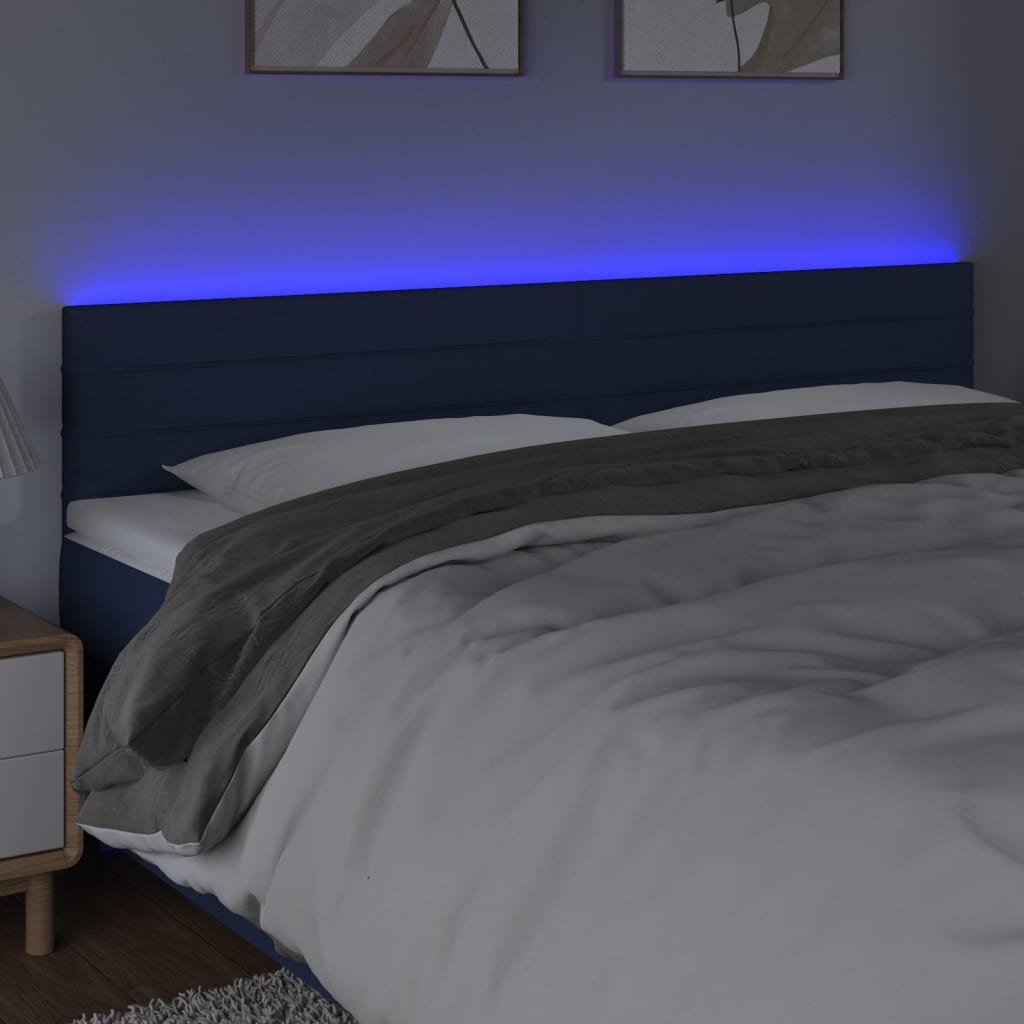 vidaXL Zagłówek do łóżka z LED, niebieski, 160x5x78/88 cm, tkanina