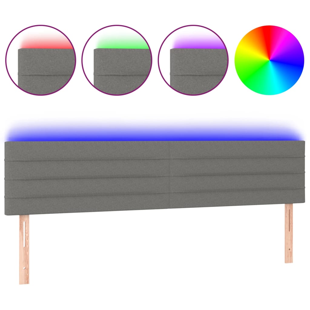 vidaXL Zagłówek do łóżka z LED, ciemnoszary, 180x5x78/88 cm, tkanina