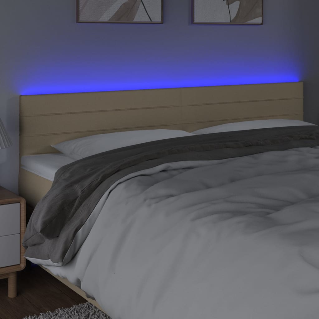 vidaXL Zagłówek do łóżka z LED, kremowy, 180x5x78/88 cm, tkanina